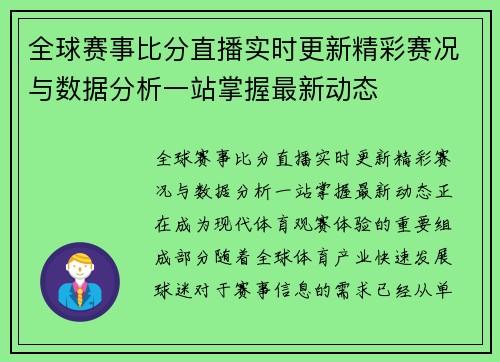 全球赛事比分直播实时更新精彩赛况与数据分析一站掌握最新动态